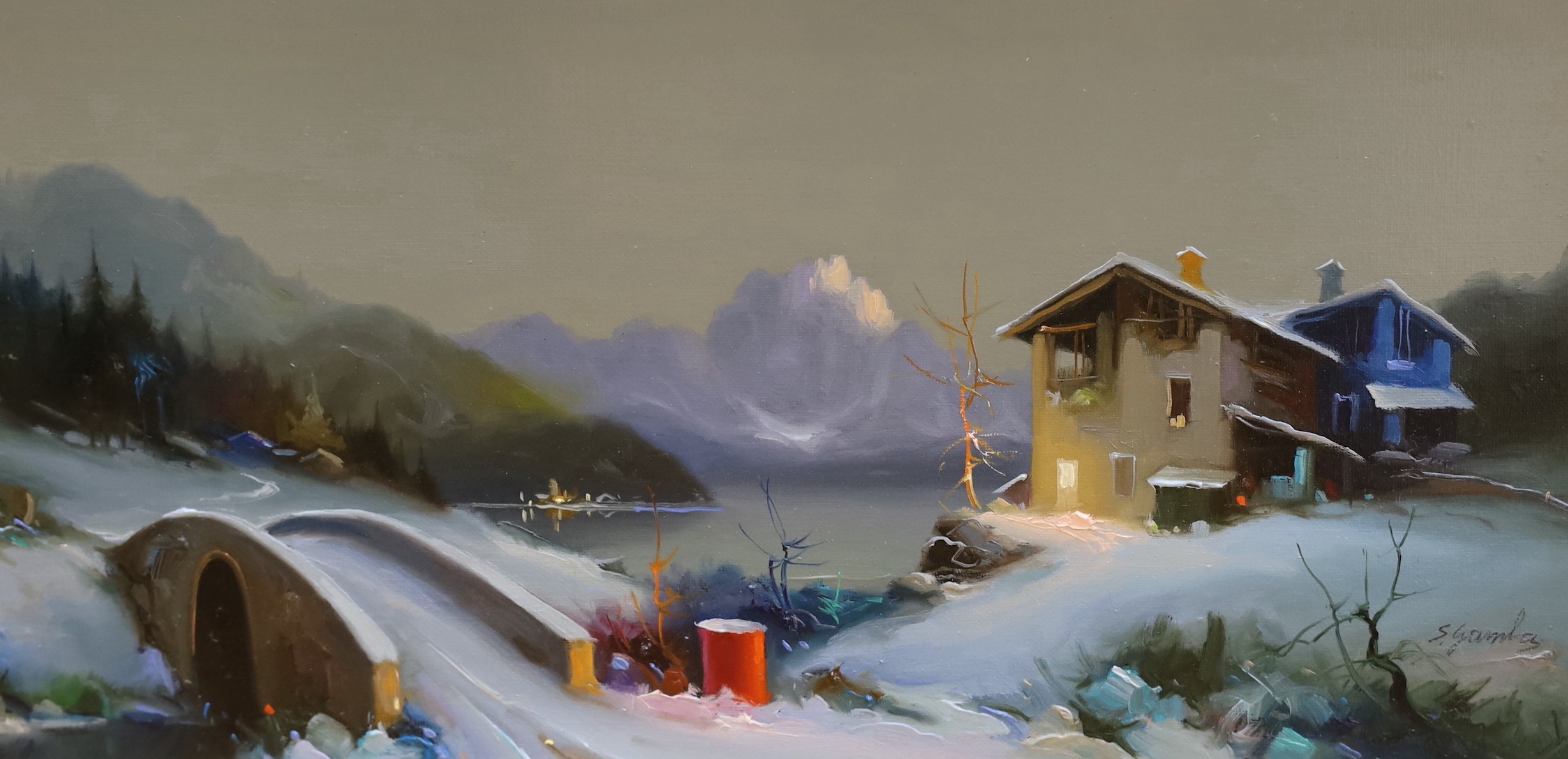 Silvano Gambo (Italian), three oils on canvas, Winter landscapes, signed, largest 60 x 91cm